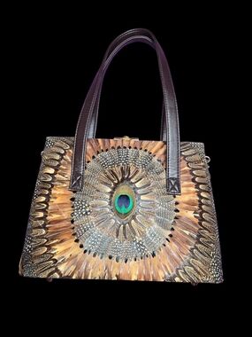 Vintage Comeco Peacock Feather Mosaic Tote Bag